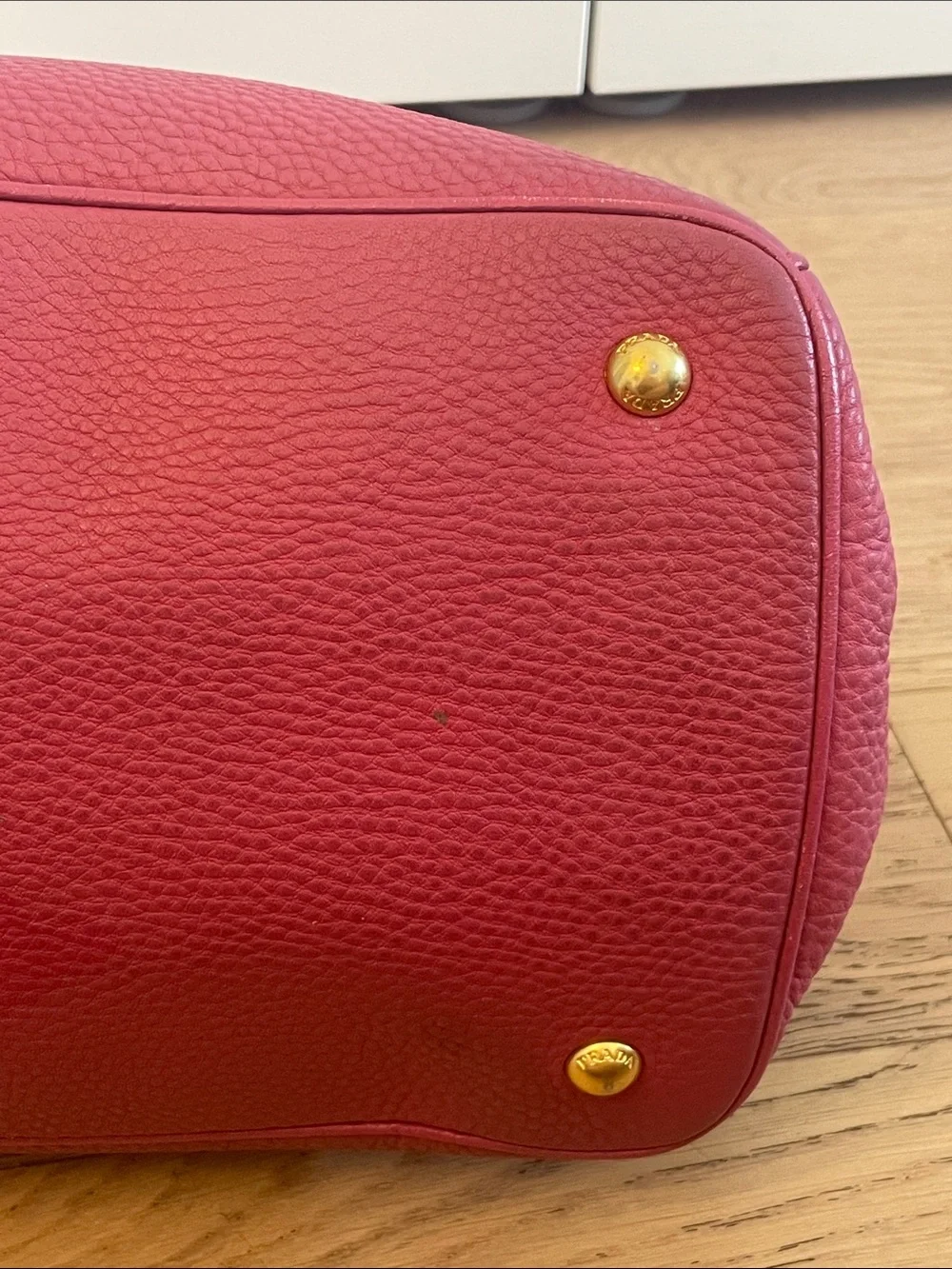 Prada Peonia Pink Vitello Daino Leather Tote Satchel Gold Hardware Shoulder Bag